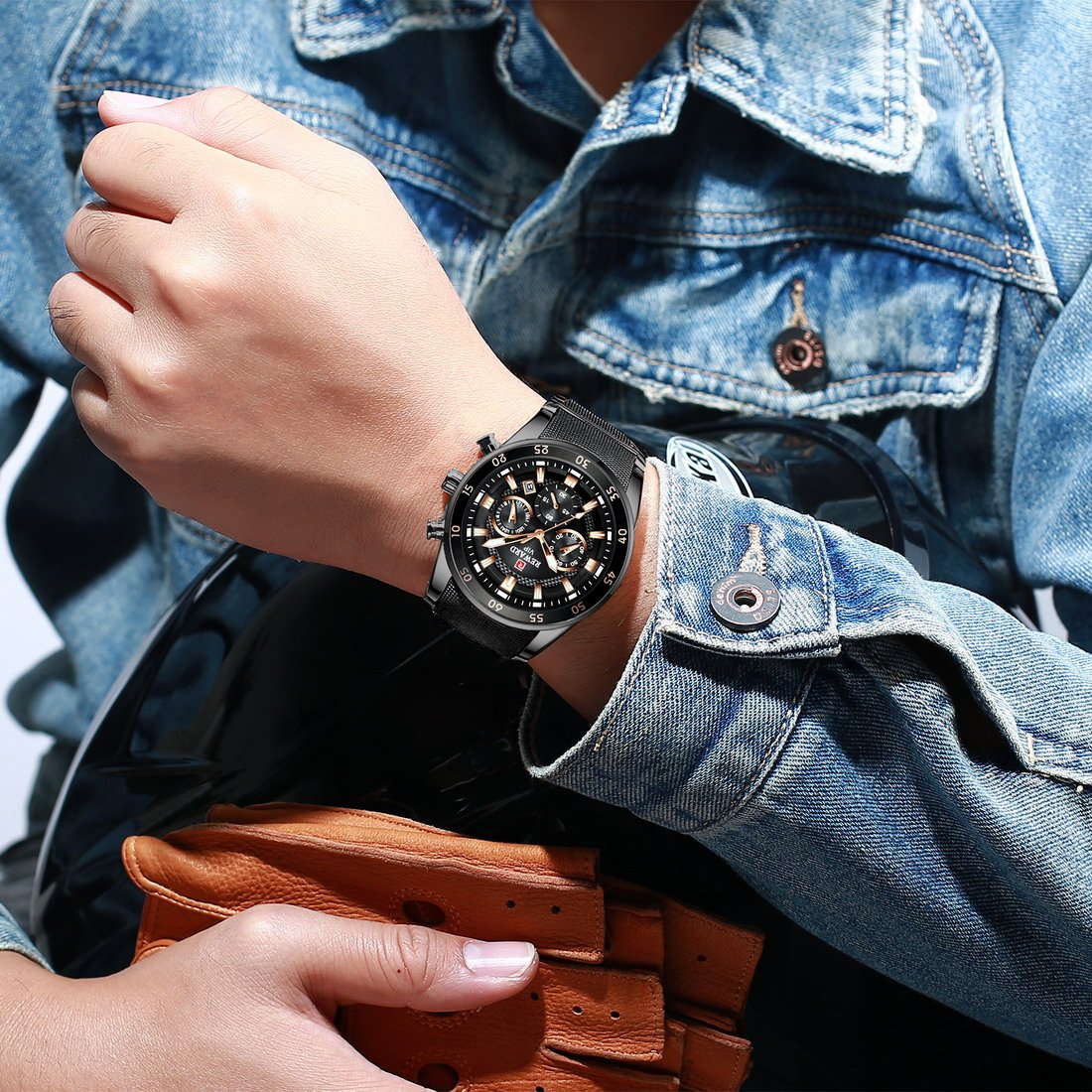 REWARD RD81011M-E Men's Luxury Chronograph Quartz Watch Blue Dial Two-Tone Steel Band - Image 5