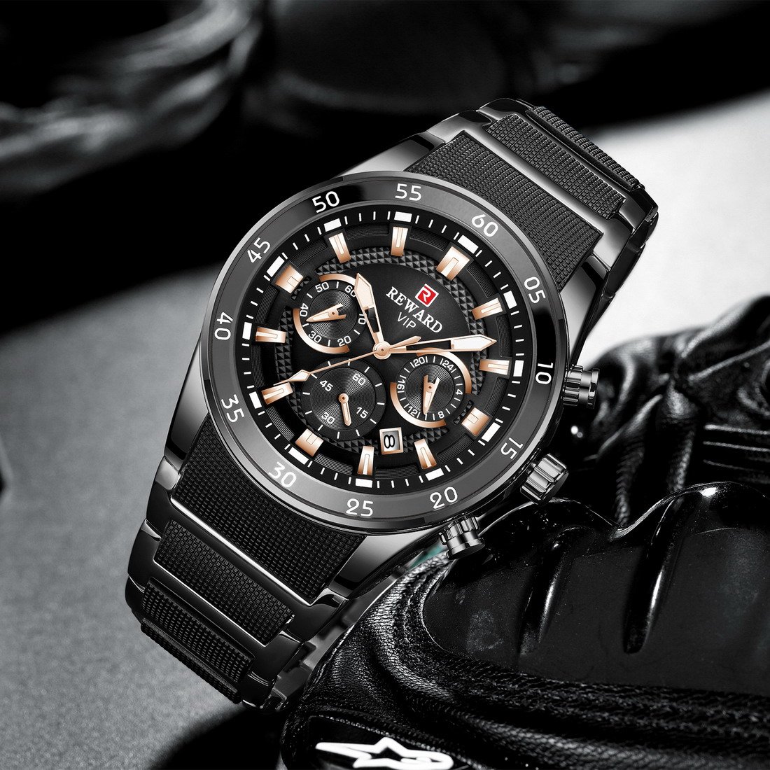 REWARD RD81011M-E Men's Luxury Chronograph Quartz Watch Blue Dial Two-Tone Steel Band - Image 10